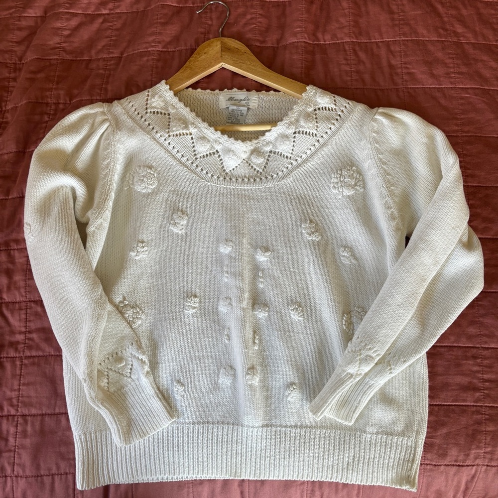 Margules Vintage Cream Embroidered Sweater Cotton blend small off white